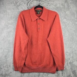 Daniel Bishop Polo Sweater Mens Medium Orange 100% Cashmere Pullover Knit Preppy